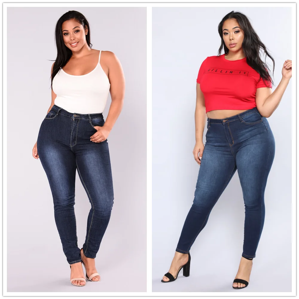 

2020 New Plus Size Jeans For Women High Waist Stretch Jeans Casual Denim Pencil Pants Fall Winter Clothing L-5XL Drop shipping