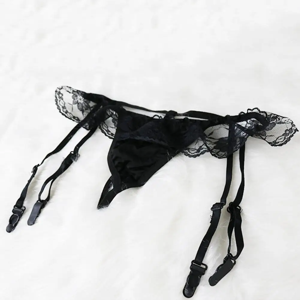 

Solid Color Women Sexy Floral Lace Trim G-String Thongs Underwear with Garter New