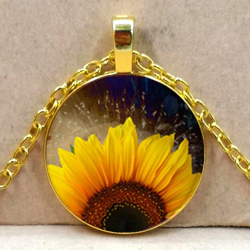 Новое круглое ожерелье с подсолнухом желтая подвеска ювелирное в форме сердца |