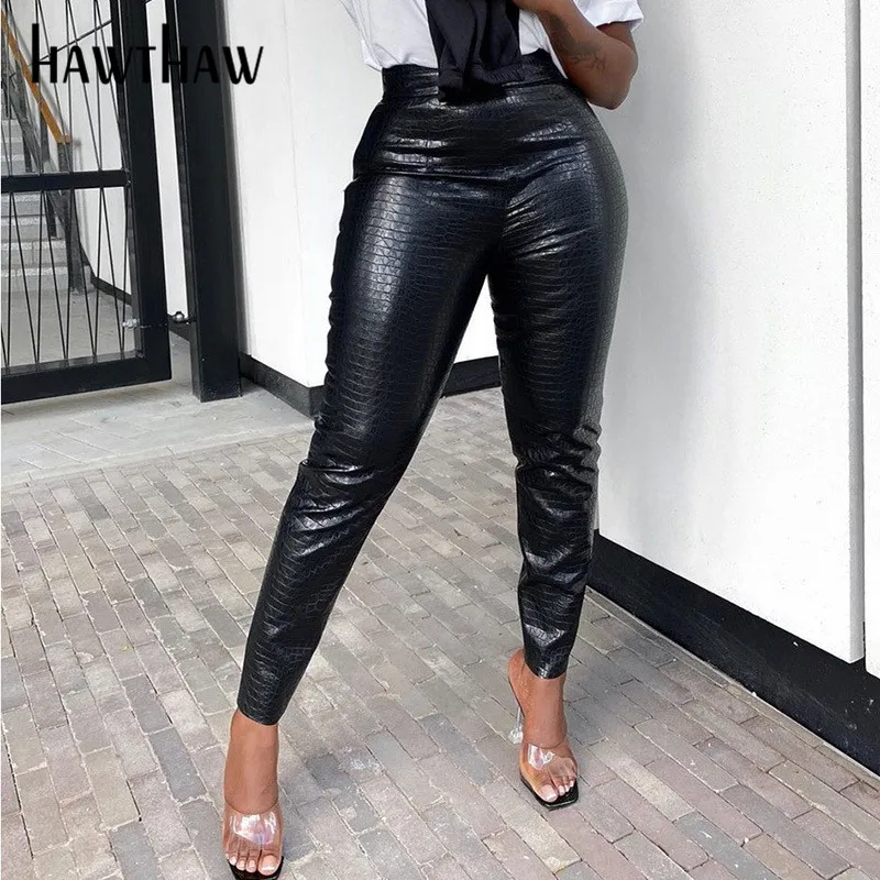 

Hawthaw Women Fashion Autumn Winter High Waist Pu Leather Slim Black Female Pencil Long Pants 2020 Fall Clothes Streetwear