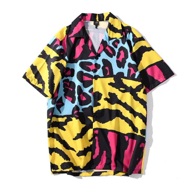 

2021 New Hawaiian Beach Flower Shirt Short Sleeve Men's Loose Hong Kong Style Retro Fashion Shirt Camisas Para Hombre