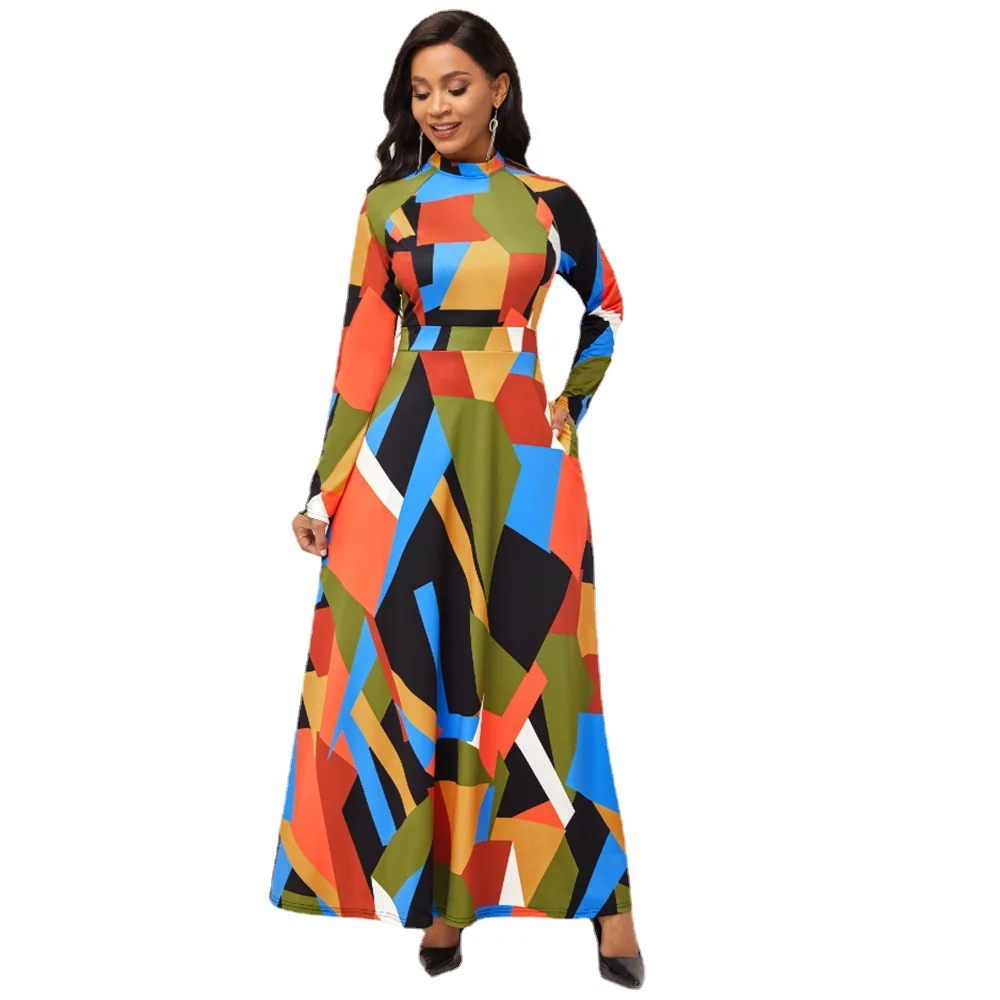 

Женское Повседневное платье макси Sping вечерние праздничное платье с длинным рукавом и принтом на новый год 2022, элегантное ТРАПЕЦИЕВИДНОЕ пл...