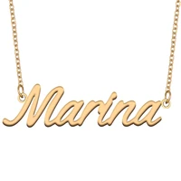 marina name necklace for women stainless steel jewelry 18k gold plated nameplate pendant femme mother girlfriend gift