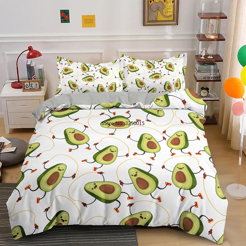 

2/3 Pieces Boys Girls Cute Fruit Duvet Cover Sets Comforter Covers with Pillowcase Christams Gift Cartoon Avocado Bedding Set