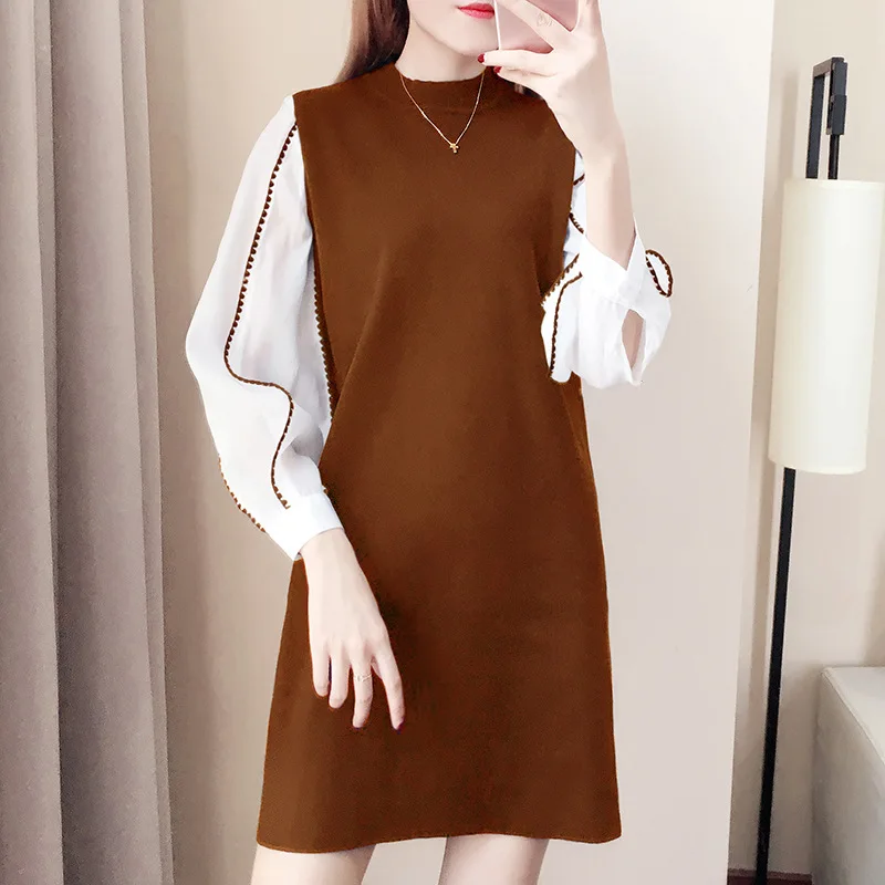 Модное эластичное женское платье офисное с длинным рукавом винтажные теплые