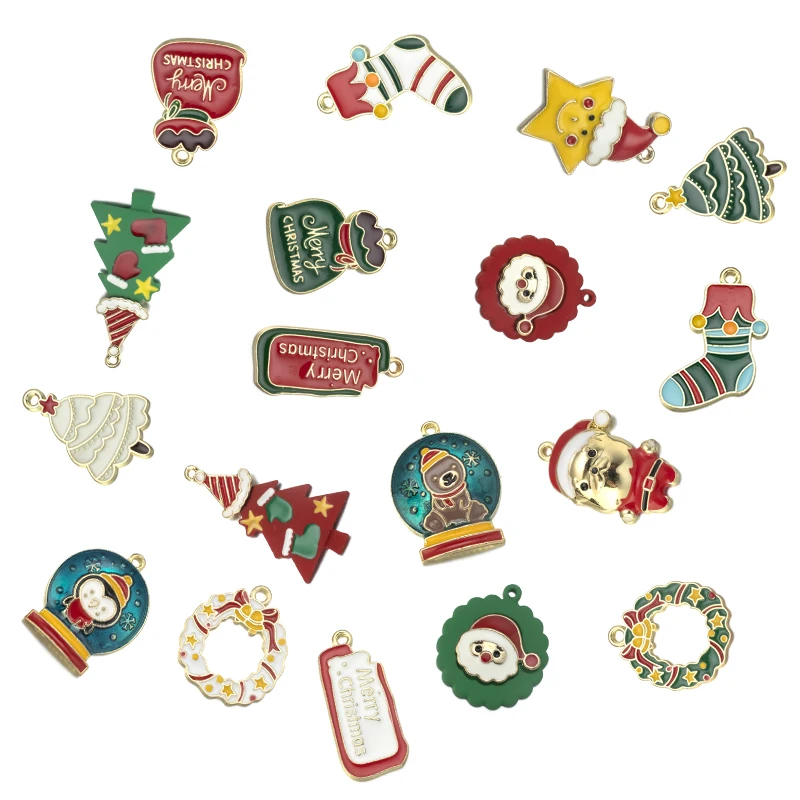 

10pcs Christmas Charm Christmas Tree Blessing Bag Socks Enamel Charm Bracelet Necklace Charms DIY Finding Jewelry Accessories