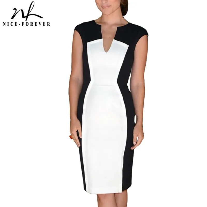 Женское облегающее Деловое платье Nice Forever летнее и лоскутное контрастных цветов