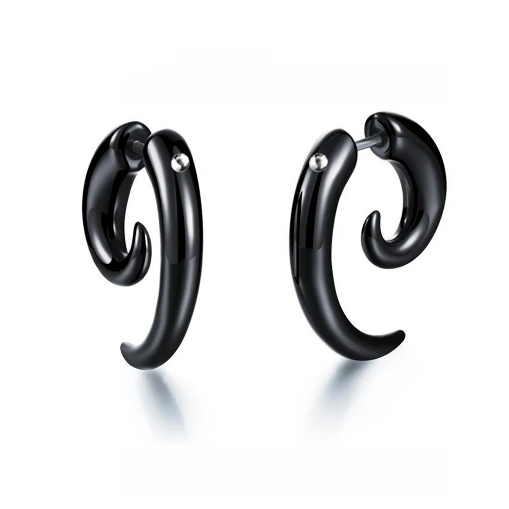 

Punk Black Spiral stud earring for men women hiphop jewelry brinco masculino kpop kolczyki accessories wholesale