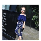 Комплект одежды для девочек, новинка, летний Повседневный Топ на бретельках с открытыми плечами для девочек-подростков, штаны с цветочным принтом, комплект детской одежды из 2 предметов, Детские комплекты