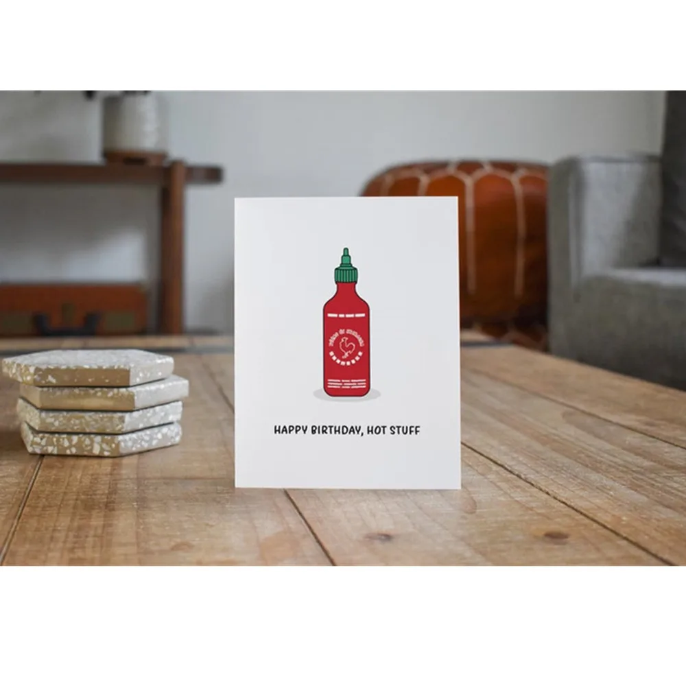 Забавная открытка на день рождения для любителей горячего соуса индивидуальная
