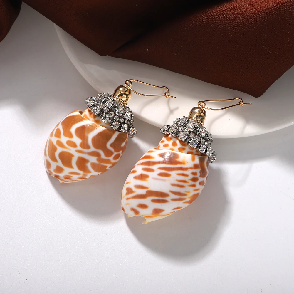 2020 Boho Chic Large Shell with Rhinestone Drop Earrings for Women Ocean Beach Seashell Statement Summer Jewelry | Украшения и