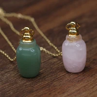 natural stone perfume bottle pendant necklace green aventurines rose quartzs necklace jewelry gift length 665cm size 15x45mm