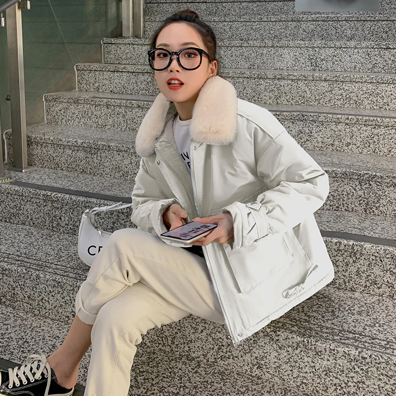 

Winter Jacket Overcome new women's Winter Korean version loose short plush thickened coat tooling 818 Fashion Favourite Hot Sale