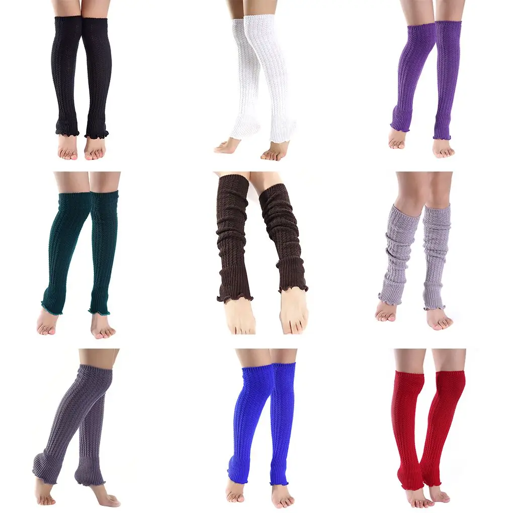 

Лидер продаж, модные гетры, Женские однотонные Теплые до колена, зимние вязаные однотонные вязаные крючком носки, теплые манжеты для сапог, ...