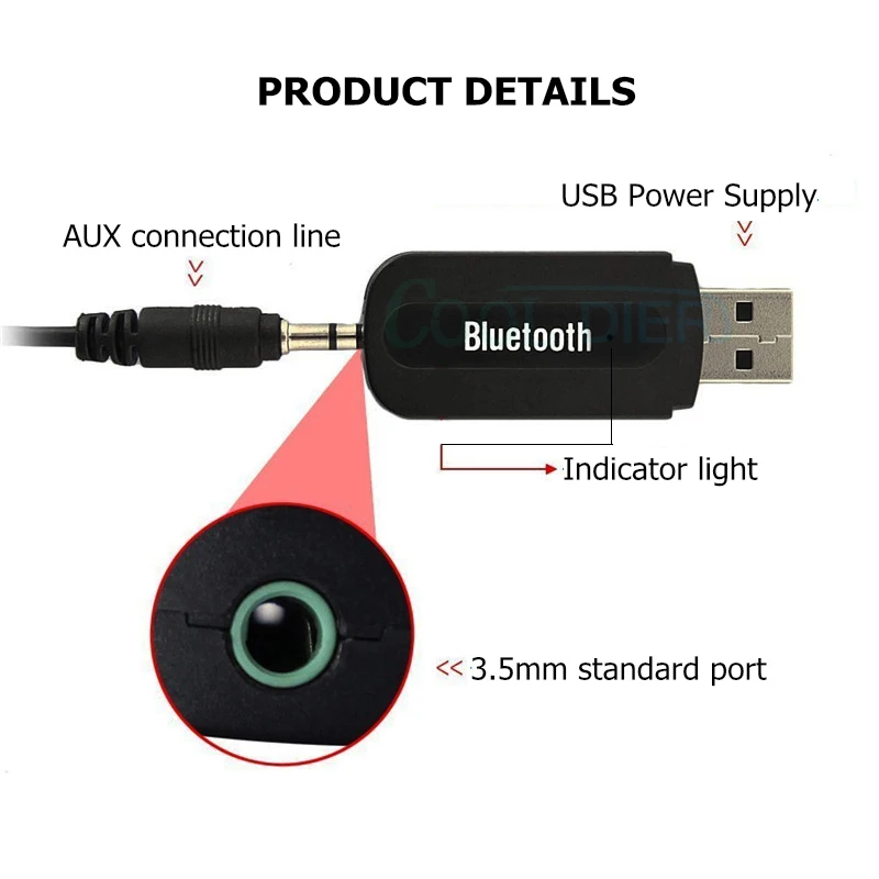 Беспроводной usb-адаптер Bluetooth приемник A2DP ключ стерео музыкальный аудио приемник 3,5 мм разъем для автомобиля AUX Android/IOS мобильный телефон