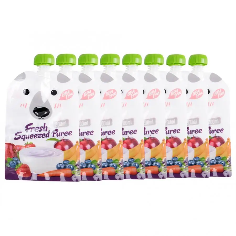 8 шт многоразовые Squeeze мешок еды портативный носить свежие овощи и фрукты мешок для напитков 200 мл Squeeze сумка для еды многоразового использования