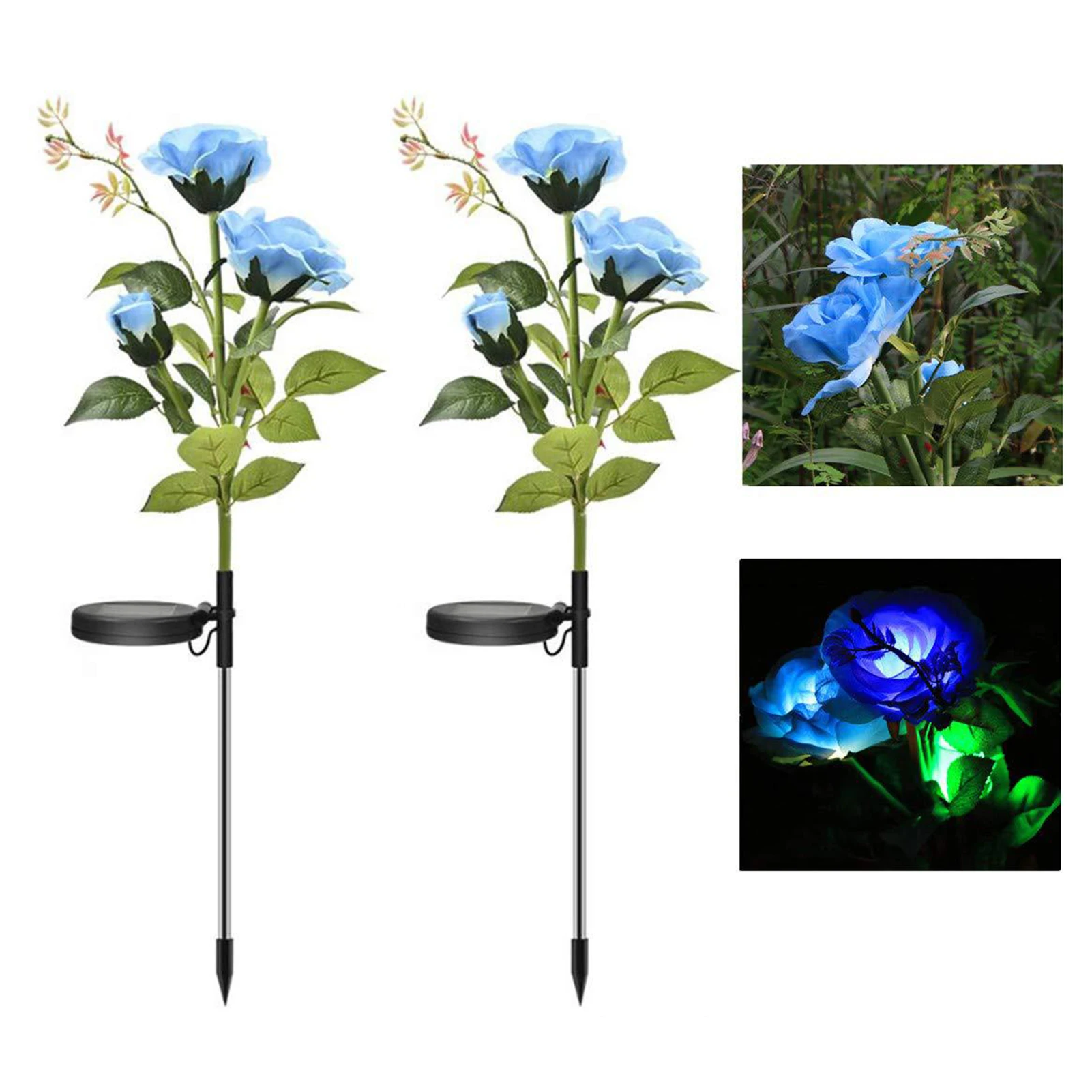 

Solar Rose Flower Lawn Lamp with 3 Buds for Outdoor Decorative Garden Landscape Light Waterproof Inserting LED 80cm HUG