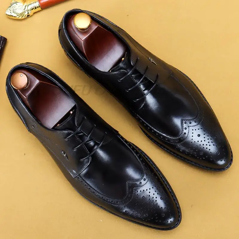 

Туфли мужские классические, натуральная телячья кожа, заостренный носок, оксфорды, деловые, офисные, на шнуровке, официальные туфли, коричне...
