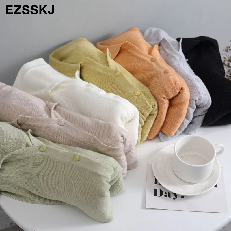 Повседневный женский свитер с отложным воротником вязаный кардиган длинным