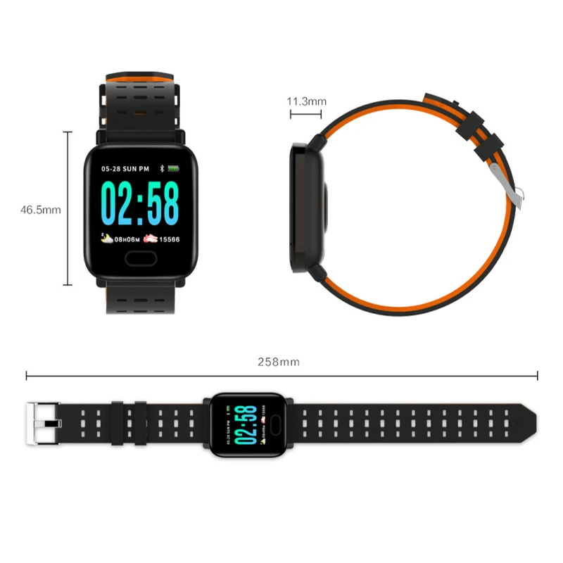 

A6 Smart Bracelet Blood Pressure Fitness Tracker Heart Rate Tracker IP67 Bluetooth Smart Band Waterproof Sport Wristwatch Watch