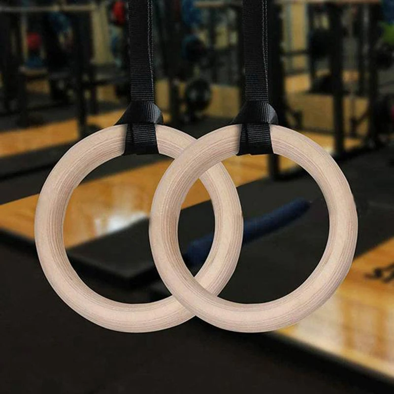 

Wood Gymnastic Rings Gym Rings with Adjustable Long Buckles Straps Workout for Home Gym & Fitness