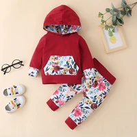 autumn baby girl clothes set infant outfits fashion hoodies tops floral print pants pocket toddler girls clothing set tracksuits