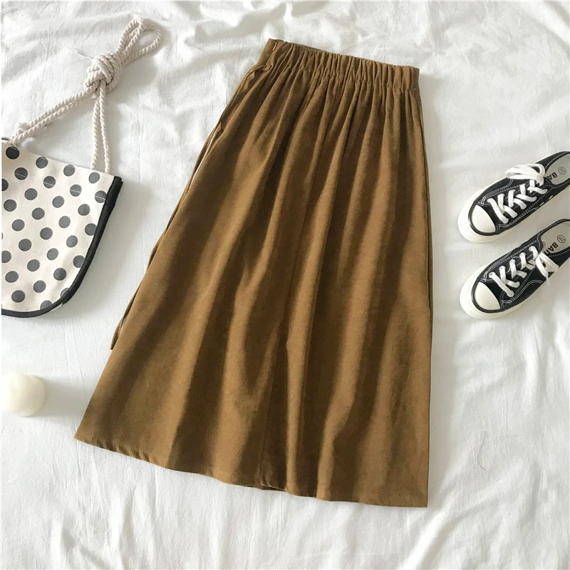 Зимняя женская черная Вельветовая юбка миди с высокой талией, облегающая юбка выше колена, дизайнерская юбка трапециевидной формы