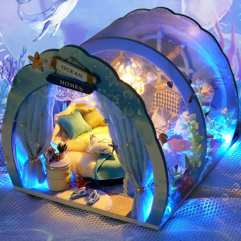 

GY DIY коттедж синий глубокого моря Secret ручной работы модель строительства дома, игрушка, подарок на день рождения, подарок для Для женщин