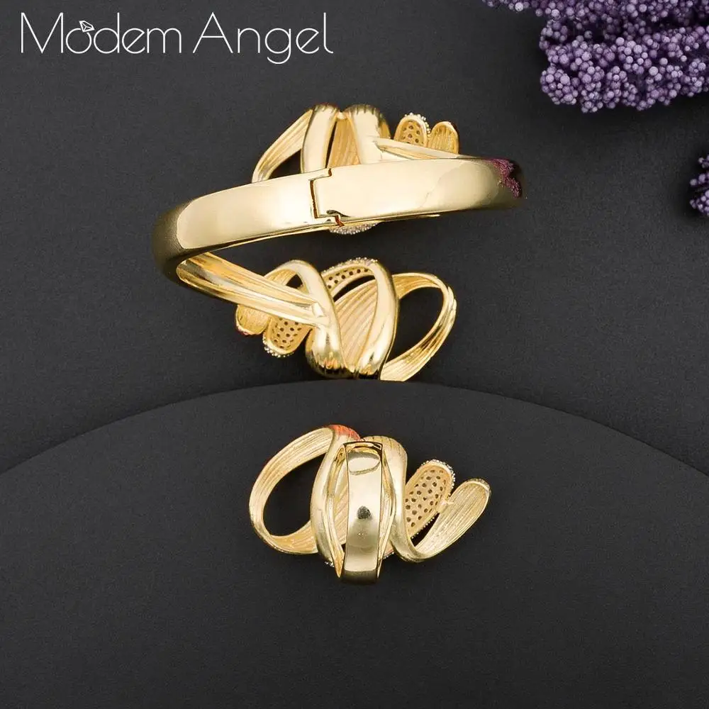 ModemAngel Роскошные преувеличенные линии 3 тон нигерийский браслет кольцо Ювелирные