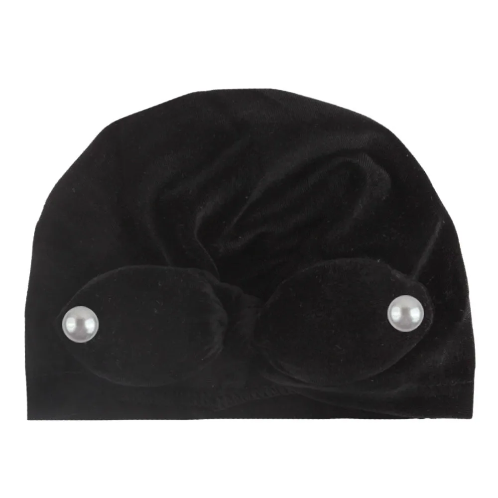Бархатная детская шапка с жемчугом и бантом Ранняя шапочка-тюрбан аксессуары для
