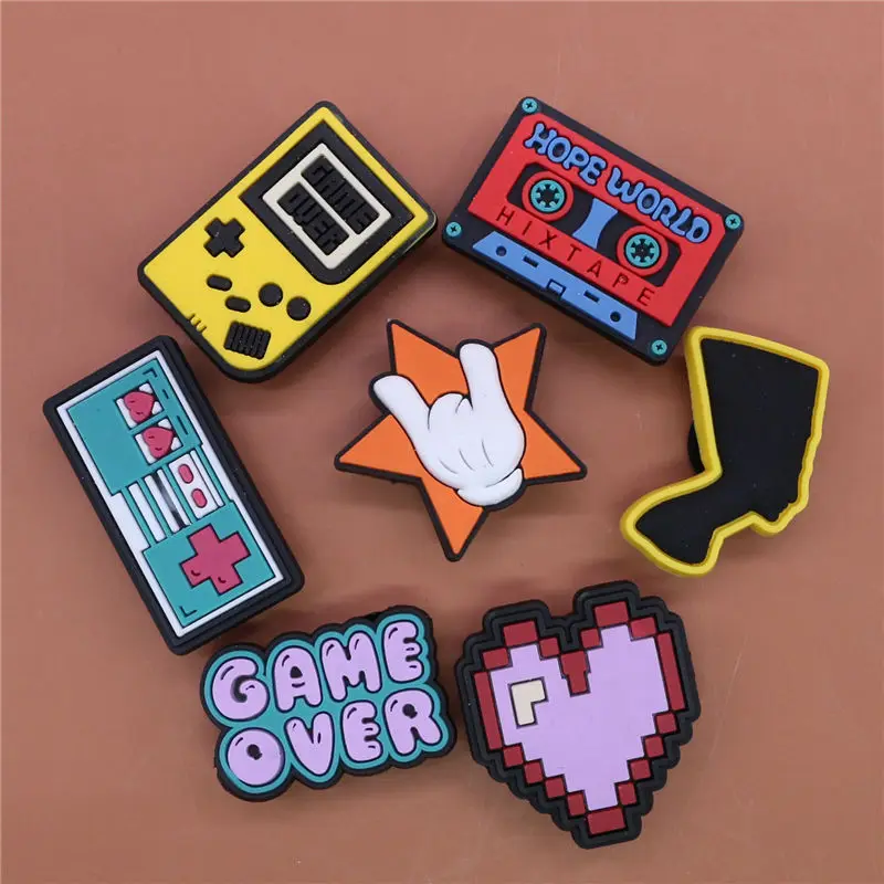 1pcs Heart-Shaped Shoe Charms Game Console Controller Audio Tape Shoe Accessories Decoration Fit Croc Jibz Kids Party Gifts U245