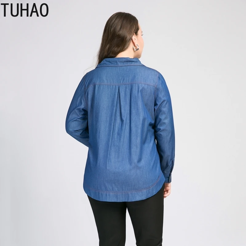 Женская джинсовая рубашка TUHAO голубая блузка с длинным рукавом 2020 8XL 7XL 6XL 5XL для