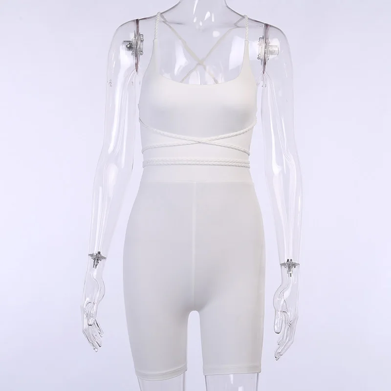 

Imcute Sleeveless Womens Jumpsuit O-Neck Bodycon Summer Straps Bandage Playsuits Women Casual Club Jumpsuits Solid Color New