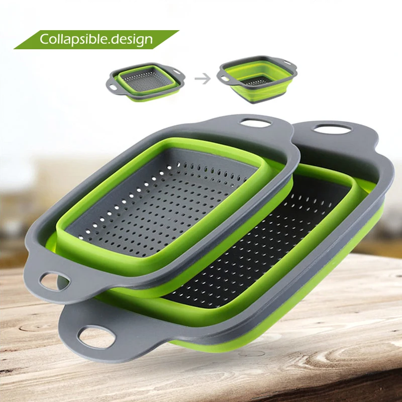 Квадратный складной дуршлаг из пищевого силикона кухонный ситечко с ручками