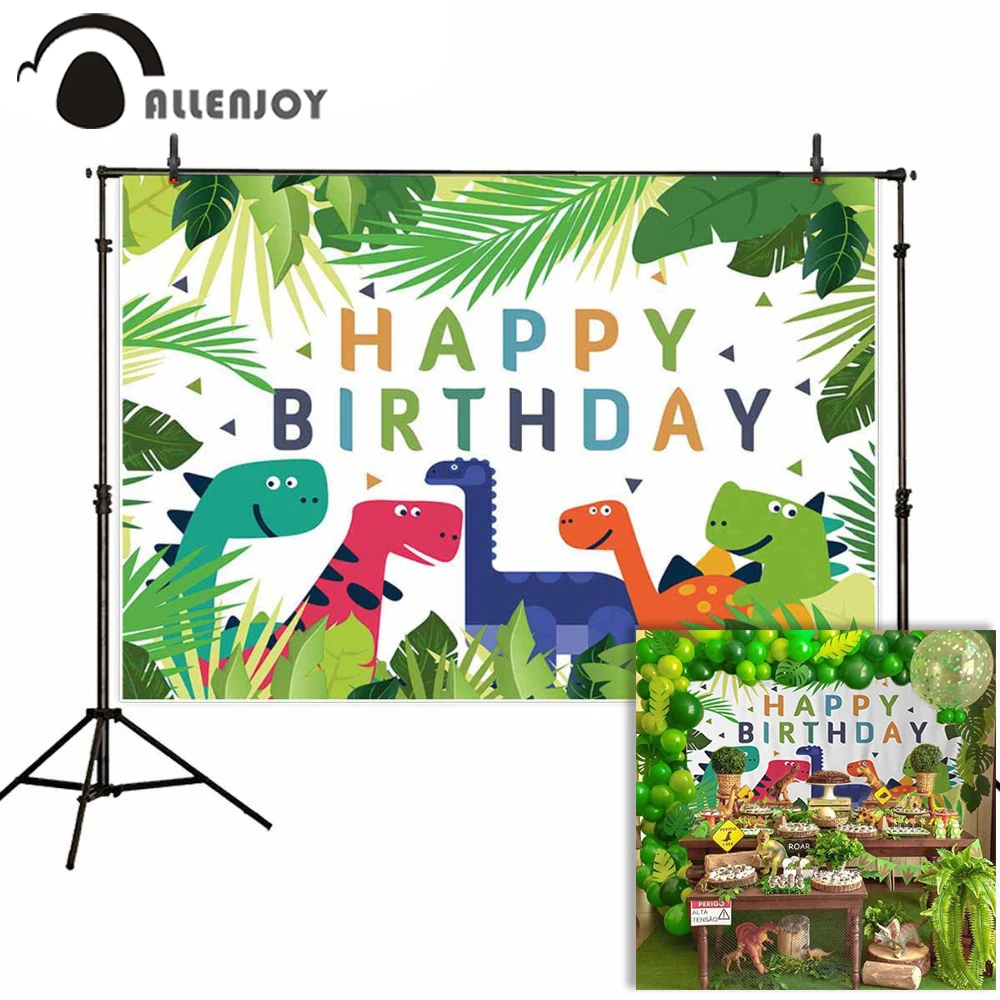 Мультяшный Фотофон Allenjoy с динозаврами на день рождения тропические листья