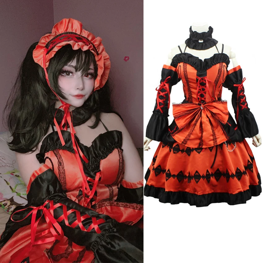 Костюмы для косплея девушки Tokisaki Kurumi DATE A LIVE с париком Лолита платье принцессы