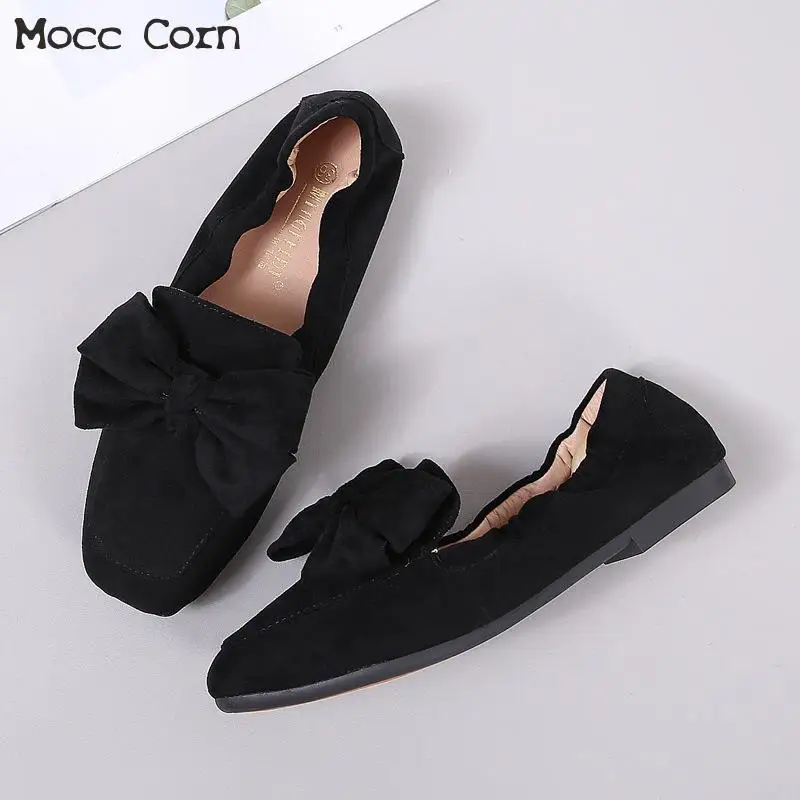 

Large Size Women Ballerina Flats Shoes Lady Slip On Loafers Sweet Bow Moccasins Suede Comfortable Driving Shoes Zapatos Mujer