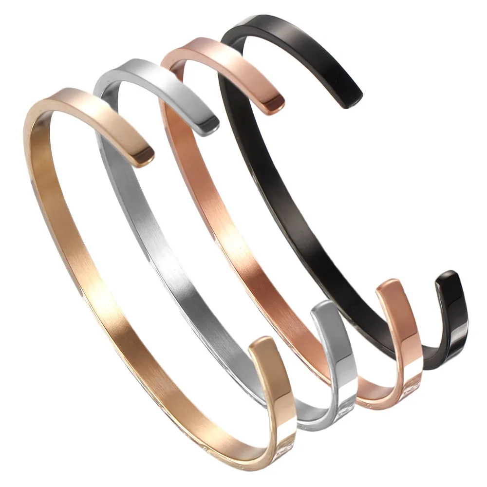 4mm Delicate Thin Charm Open Cuff Bangles Stainless Steel Elegant Gold Black Rose Gold Men Women High Quality Bracelets Gifts images - 6