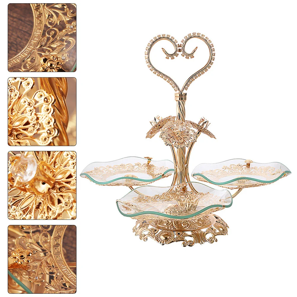 

1Pc Creative Plate Luxurious Fruit Tray Multi-layer European Style Tray (Golden)