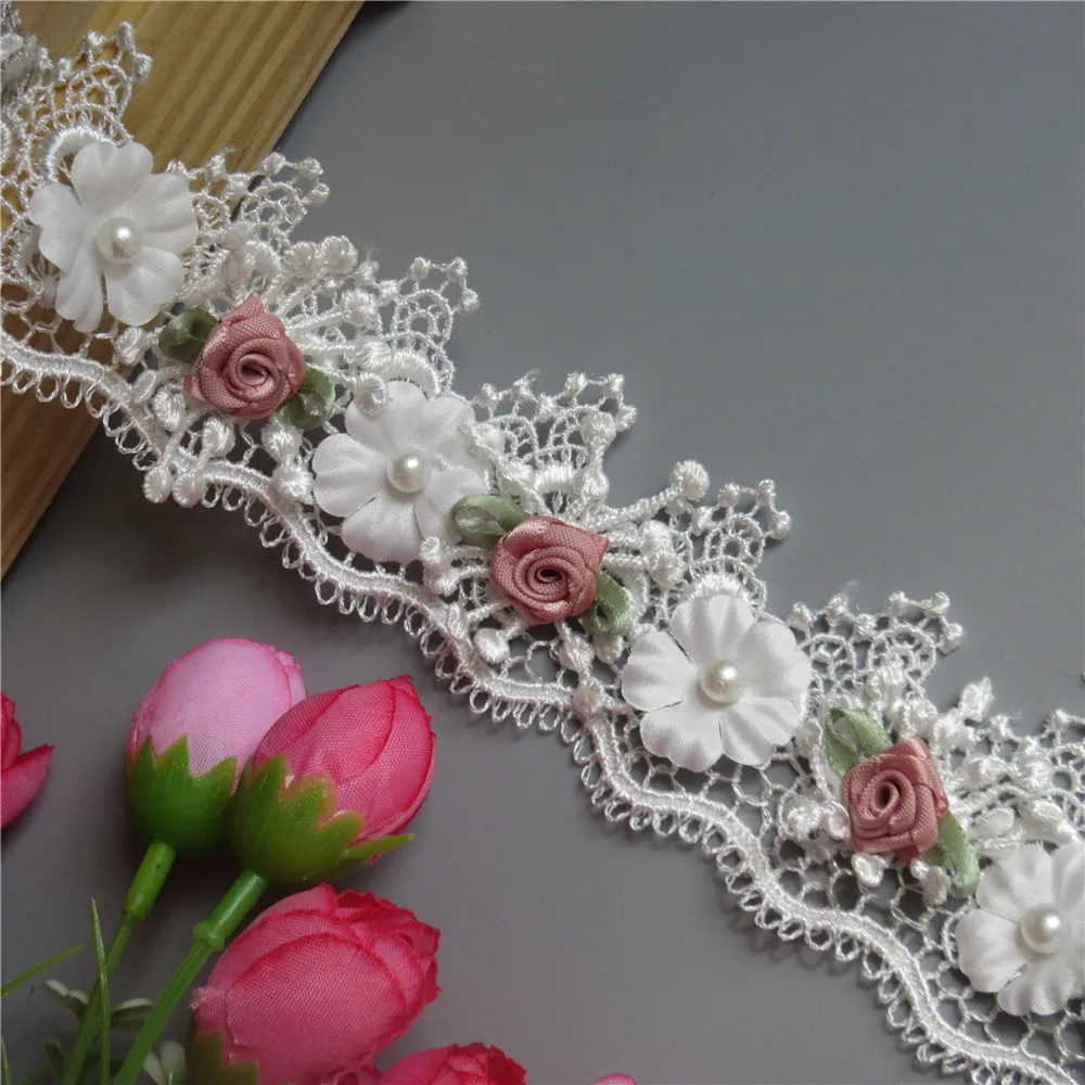 10 шт. растворимая кружевная лента с вышитыми жемчужными розами | Дом и сад