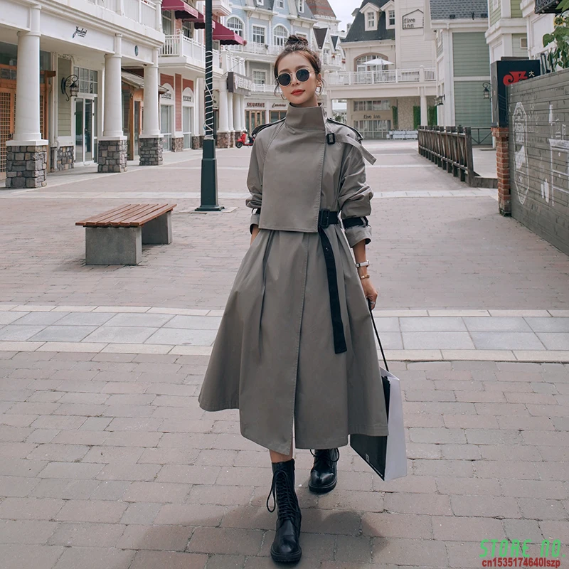 

Female British High-End Atmosphere Superior Quality 2020 Spring Autumn Loose Casual Over Knee Trench Women Coat A56