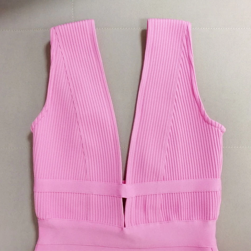 Новинка, осенняя Рождественская повязка, женское платье бодикон Vestidos, сексуальное платье с глубоким v-образным вырезом, розовое Клубное платье с открытой спиной