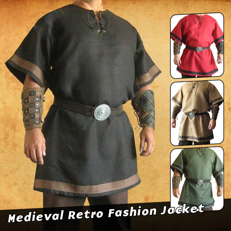 Medieval Vintage Tops Renaissance Viking Warrior Knight Adult Men Nordic Army Pirate Tunic Shirts Halloween Cosplay costume
