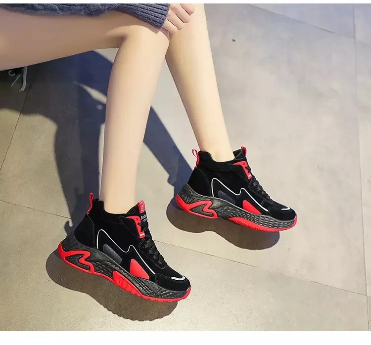 

2020 Winter Vulcanized Shoes Women Lace-up Comfortable Breathable Color Matching Casual Shoes Thickened Warm High-top Sneakers
