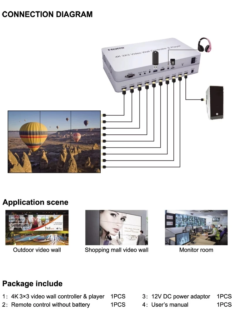 Preise 4K 3x3 HDMI Video Wand Controller USB-Player RS232 KVM Video Prozessor Splicer 2x2 2x3 2x4 1x3 1x4 3x2 4x2 Können Cascade 3x4 4x4