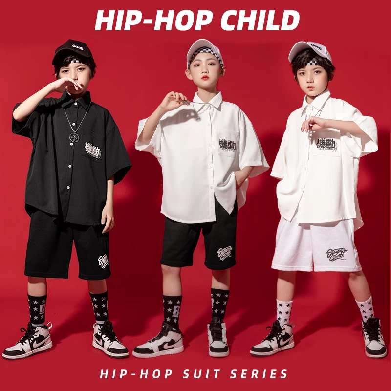 

Детская одежда в стиле хип-хоп, футболка большого размера, топы с коротким рукавом, свободная модель для девочек и мальчиков, танцевальная одежда, костюм, комплект одежды