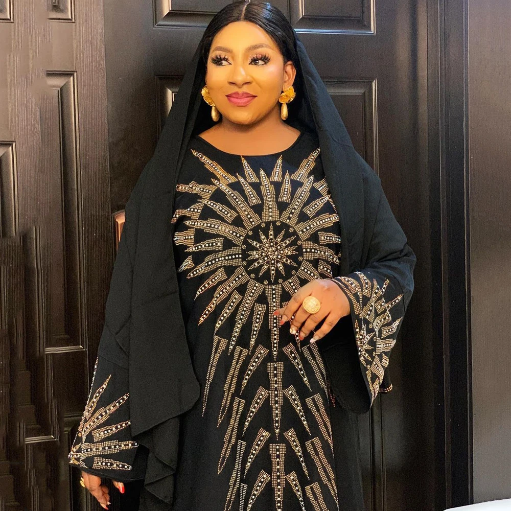 

MD Free Size Loose Caftan Abayas Black Abaya Dubai Turkey Muslim Hijab Dress Djellaba Woman Moroccan Boubou Arabic Evening Gowns