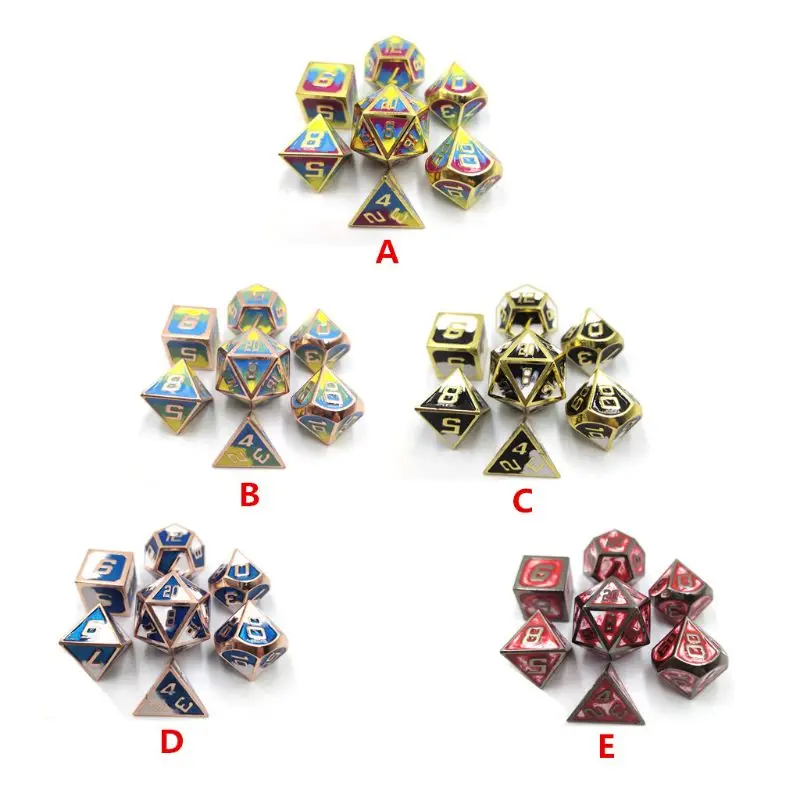 

Набор горячих Металлических Кубиков, настольная игра DND, 7 многогранных кубиков для ролевых игр RPG 24BD