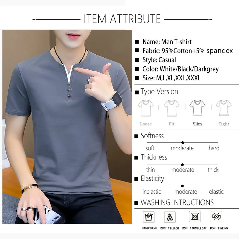 

Men's Solid Color Cotton Spandex Short Sleeve Solid O Neck T-shirt Slim For Business Men Slim Fit Casual T-Shirt Men Fashions