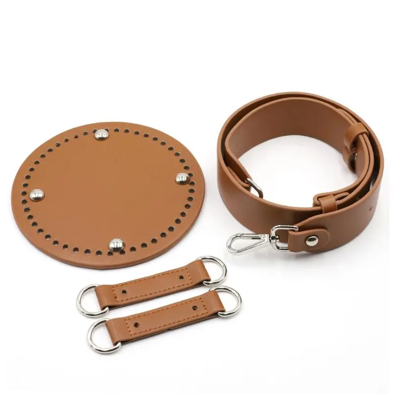 

4Pcs/Set Faux Leather Bucket Bag Bottom Wide Shoulder Strap for DIY Knit Handbag 23GE